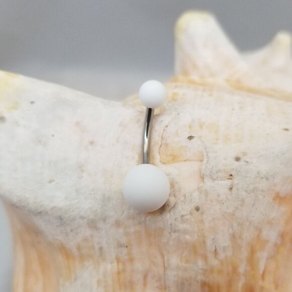 Two double acrylic ball belly button rings white and black NWT stainless steel - Picture 4 of 5